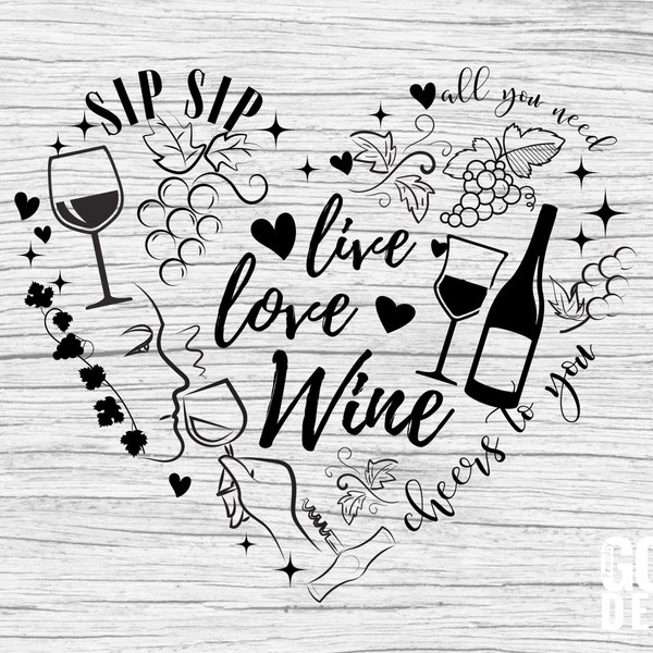 Love Wine SVG with Funny Wine saying, Heart and Glass for Wine lover shirt, Drinking  quote, Cut File