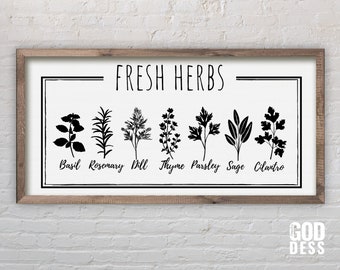 Herbs SVG for Mom's Kitchen decor or Wood sign with Rosemary, Thyme, Leaves and Flowers, Gardening SVG, Cut File, Cricut