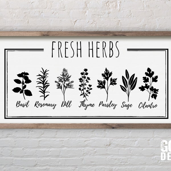 Herbs SVG for Mom's Kitchen decor or Wood sign with Rosemary, Thyme, Leaves and Flowers, Gardening SVG, Cut File, Cricut