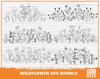 Wildflower Bundle SVG Floral frame, Floral monogram, Floral border, Split monogram for wedding, kitchen or home decor, Cut File, Cricut
