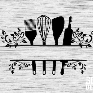Kitchen Monogram SVG Kitchen Split frame for Mom&#39;s Apron, Towel or Kitchen sign decor, Cut File, Cricut