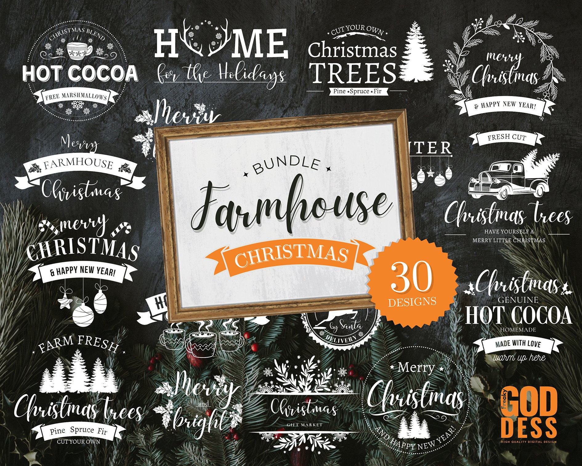Farmhouse Christmas SVG Bundle Happy Christmas Decor Shirt or Rustic ...