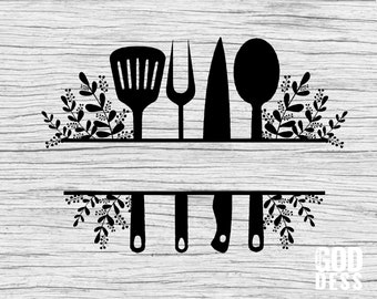 Kitchen Split Frame SVG o Kitchen Monogram para decoración de cocina, delantal o toalla, para aquellos que aman cocinar y respaldar el archivo de corte, Cricut