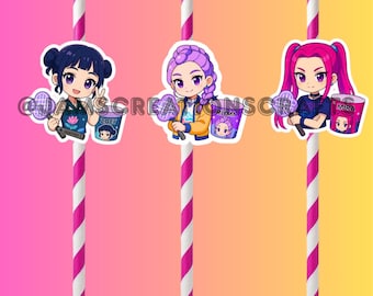 Kpop Demon Hunters Party Straws | Anime Birthday Decor