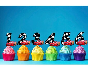 Lightning McQueen Cupcake Toppers | Cars Birthday Party (Set of 6)