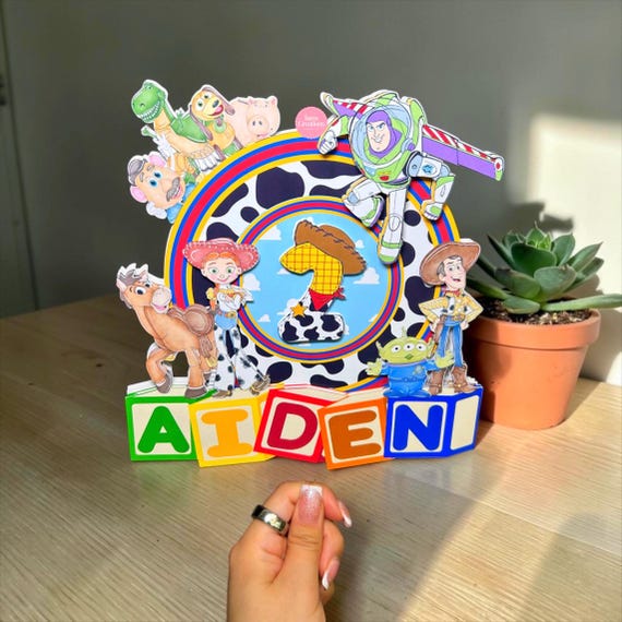 Toy Story Cake Topper | Two Infinity and Beyond Birthday Party Decor Cowboy Roundup Woody Buzz