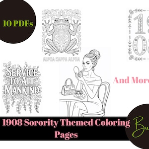 Alpha Kappa Alpha 1908 Ausmalbilder zum Ausdrucken | 10 Sorority Themed Designs | Divine 9 Black Art Malbuch PDF