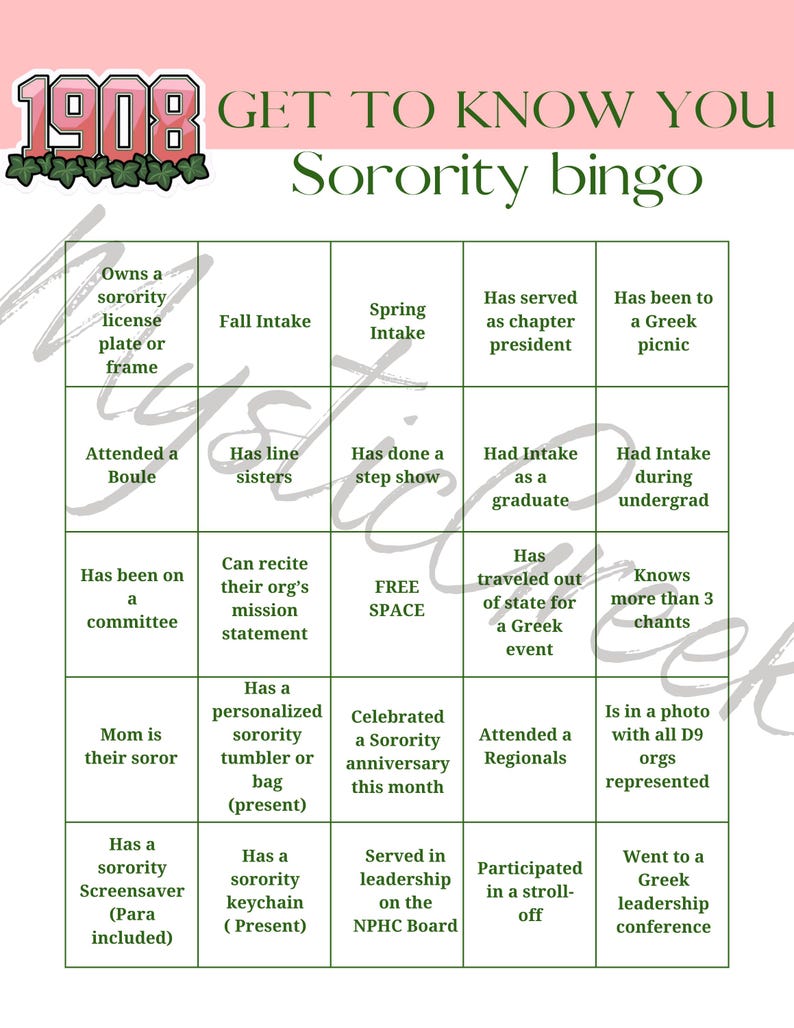 Alpha Kappa Alpha Sorority Bingo Game | AKA Sisterhood Icebreaker | Get ...