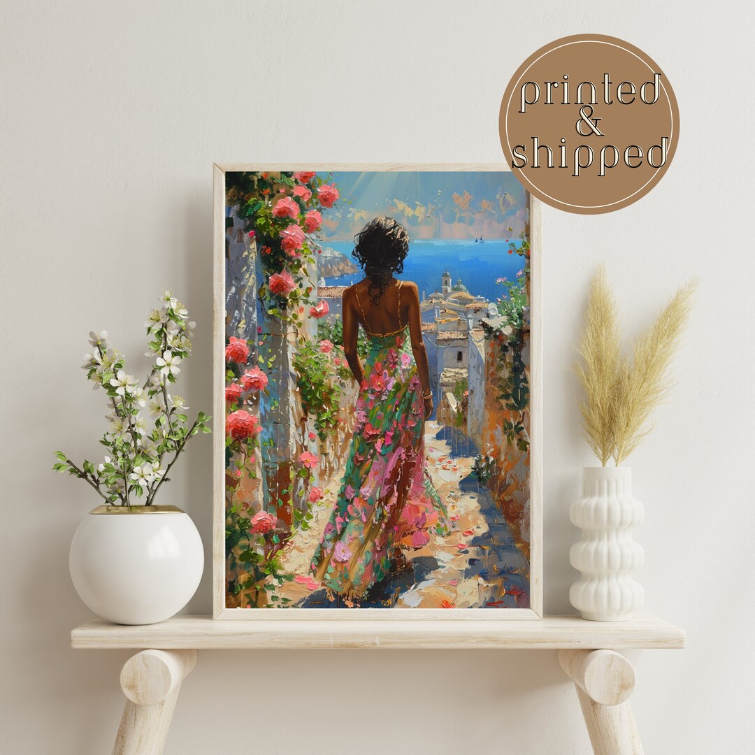 Black Women Oil Painting Theme Pink and Green Dress Wall Art Decor ...