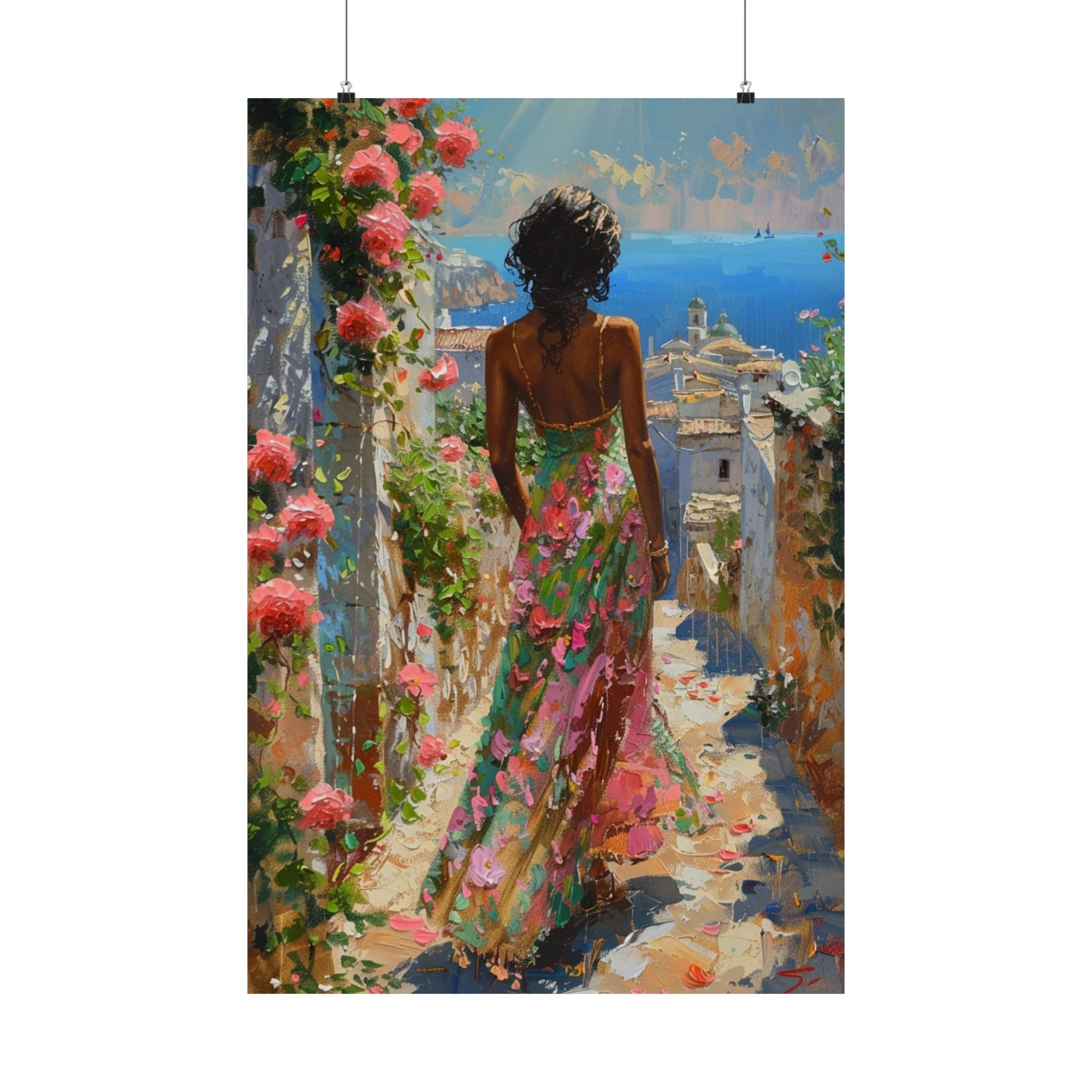 Black Women Oil Painting Theme Pink and Green Dress Wall Art Decor ...