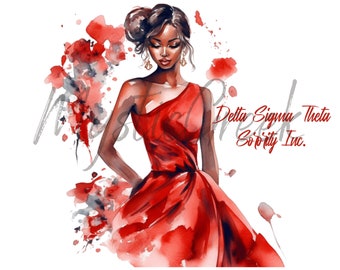 Delta Sigma Theta Sorority Inc Watercolor Beautiful Women 1913 Service D9 Greek Transparent PNG Image Digital Download