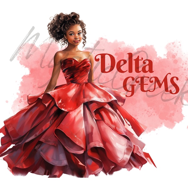 Delta Sigma Theta Sorority Inc Watercolor Beautiful Women Girl 1913 Delta GEM Service D9 Greek Transparent PNG Image Digital Download