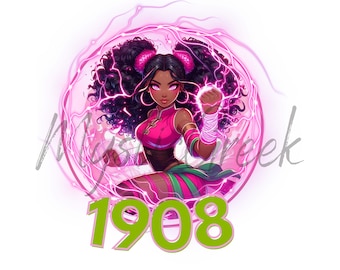 Alpha Kappa Alpha Anime Otaku Girl PNG Sorority 1908 Pink Green  D9 Greek Lightning Baddie Black Women Transparent Image Download