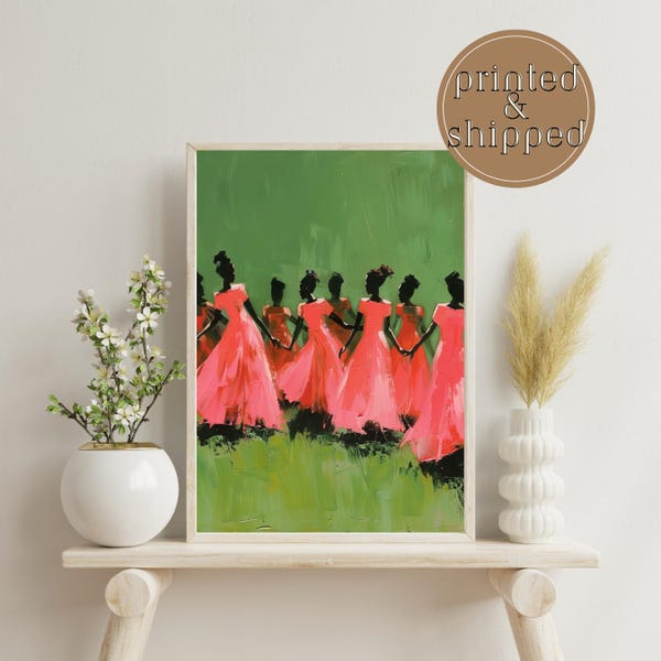 Pósteres verticales mate con pintura al óleo de pared con arte negro y mujeres en rosa y verde