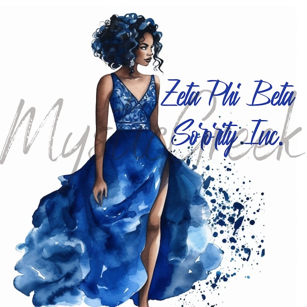 Zeta Phi Beta Sorority Inc 1920 Service D9 Greek Watercolor Beautiful Black Women Transparent PNG Digital Image Download