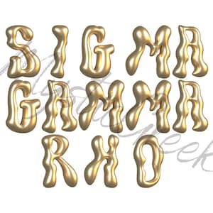 Gold Y2K Schriftart Pigment-Sgamm Rho 1922 Sorority Buchstaben Gelb Gold Königsblau Griechischer Buchstabe D9 Griechisch Transparent PNG Digital Download