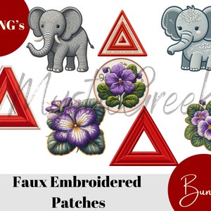 Gesticktes Delta-Signatur-Theta Sorority Inc griechischer Buchstabe African Violet 1913 Elefant D9 griechisches transparentes PNG-Bundle digitaler Download