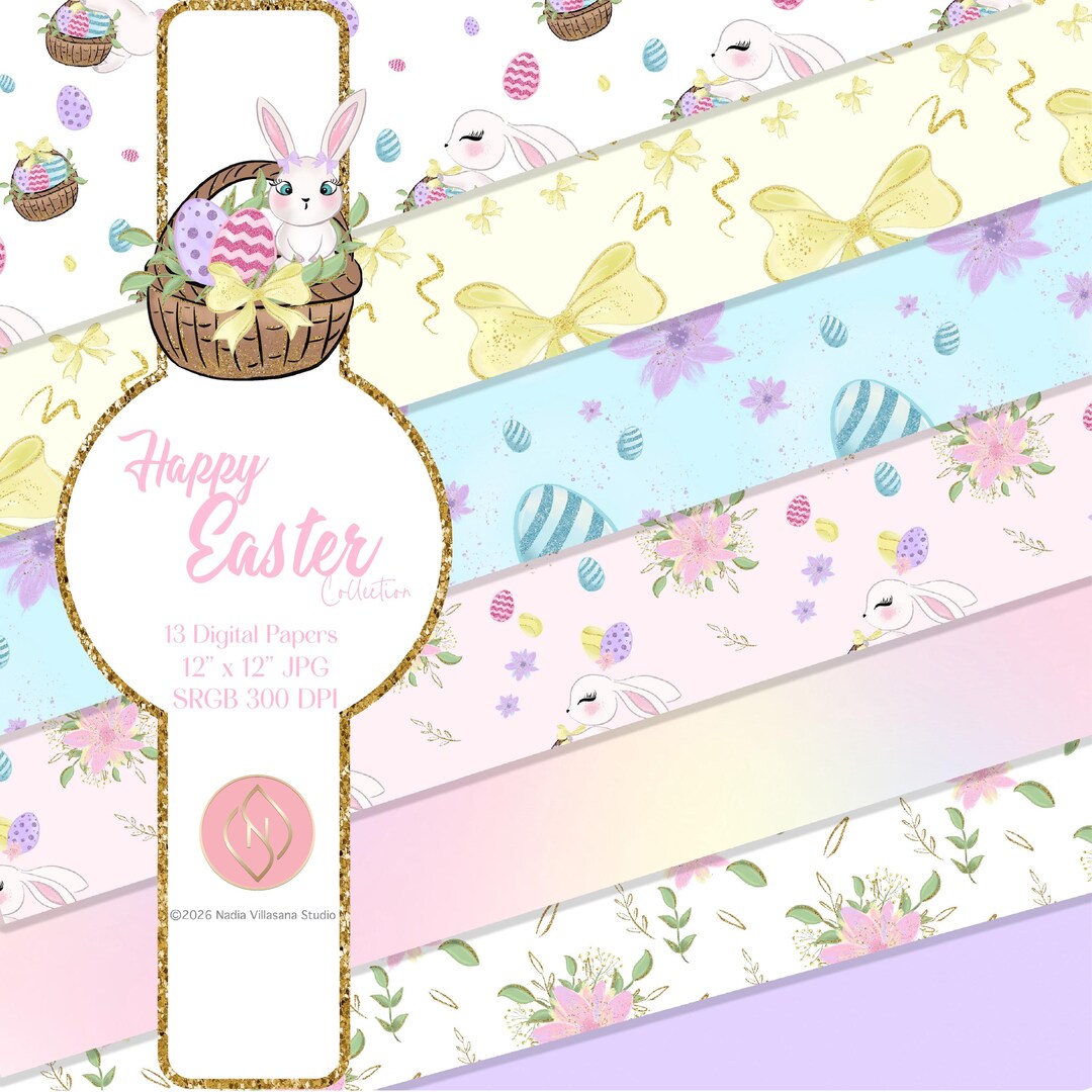 Easter Digital Paper Pack - Seamless Patterns Watercolor Bunny ...