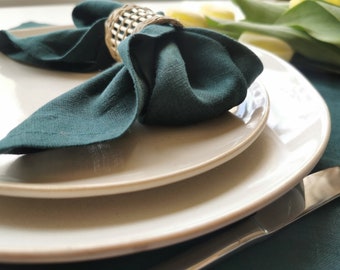 Emerald linen napkins. Wedding napkins. Organic linen napkins. All colors. Holiday napkin. Natural linen decor for home. Gifts for mom.