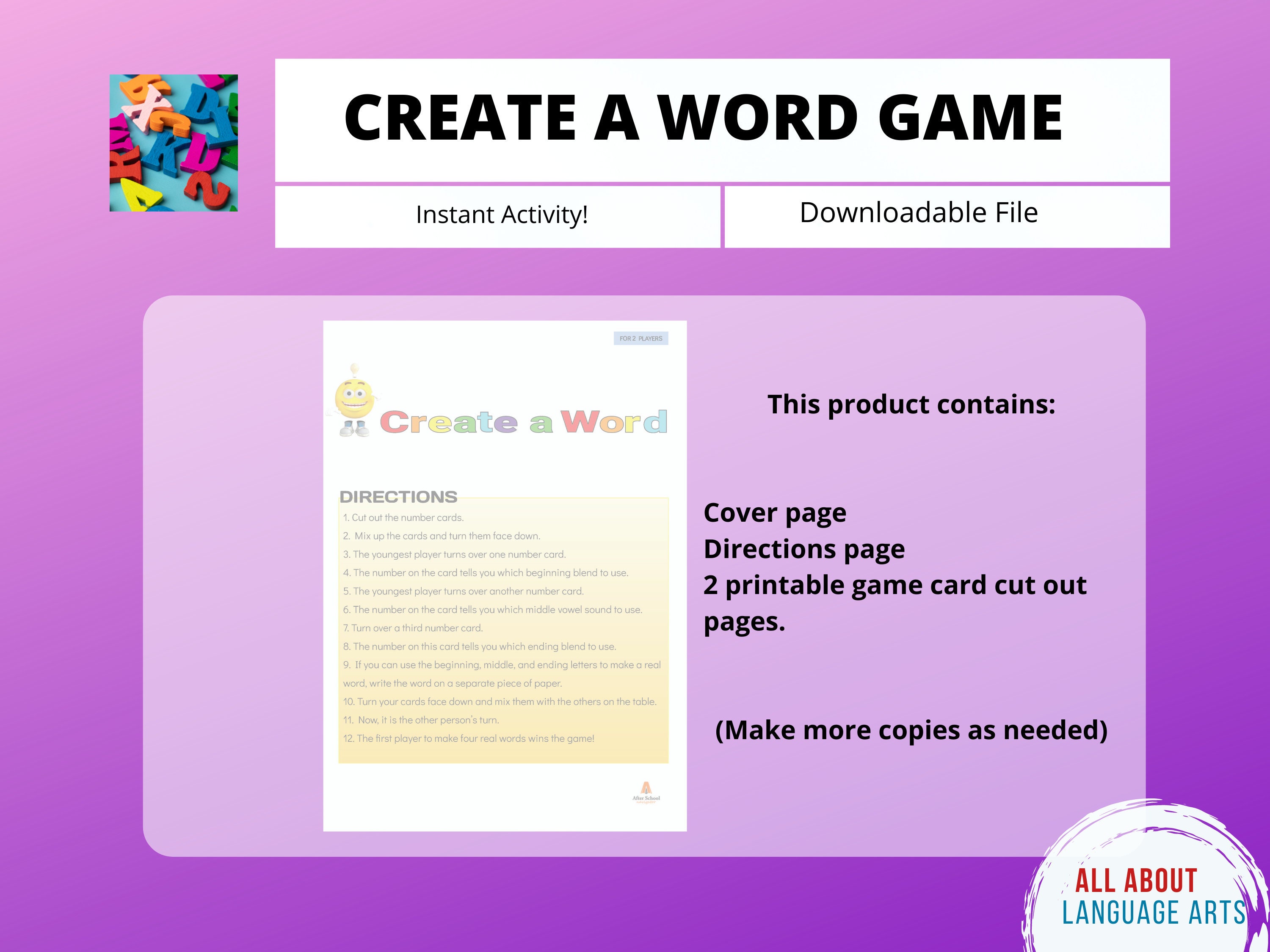 Create a Word GAME K-3 Word Learning Game Fun Reading Game | Etsy