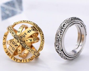 Renaissance Astronomy Ring, Spinner Ring, Astronomical Ring, Opening Mechanism Ball Ring, Universe Ring, Astronomical Ball Rings, Jewelry