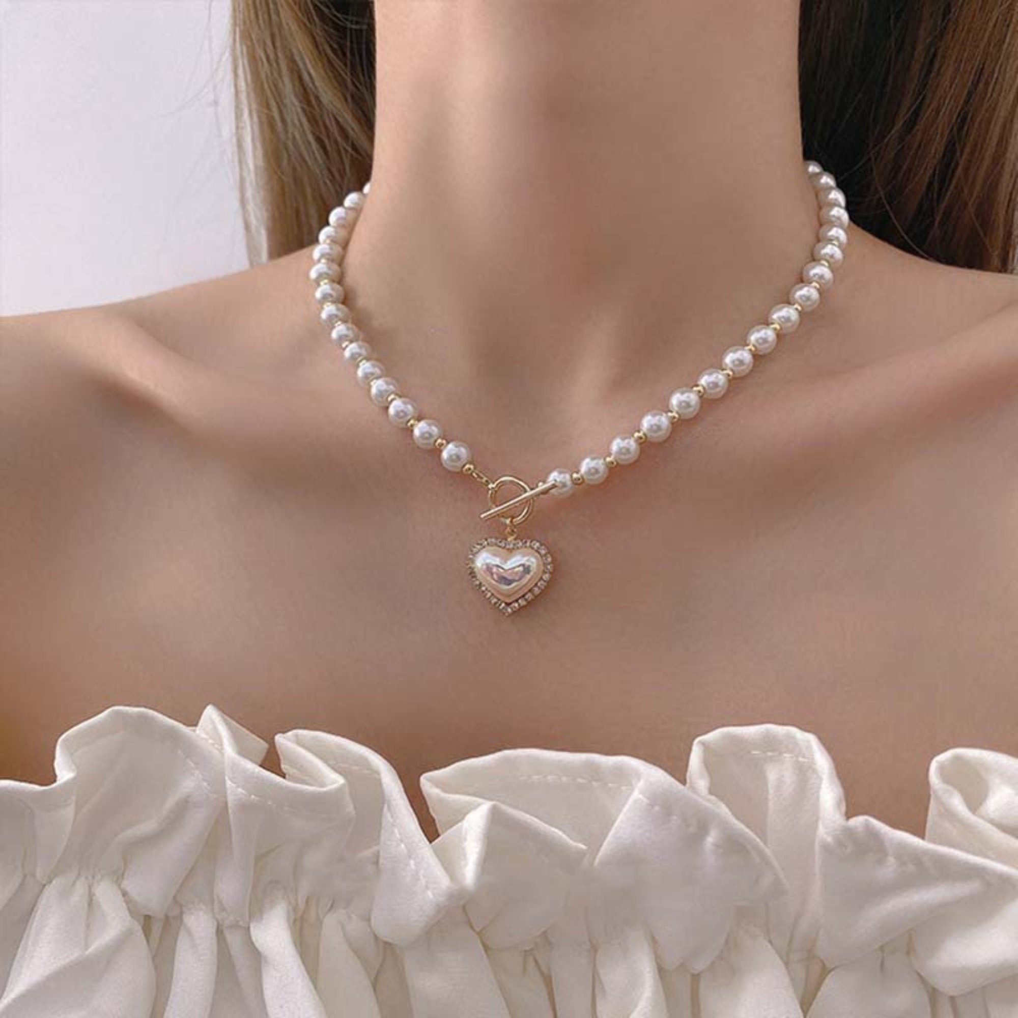 Pearl Heart Necklace Elegant Heart 
