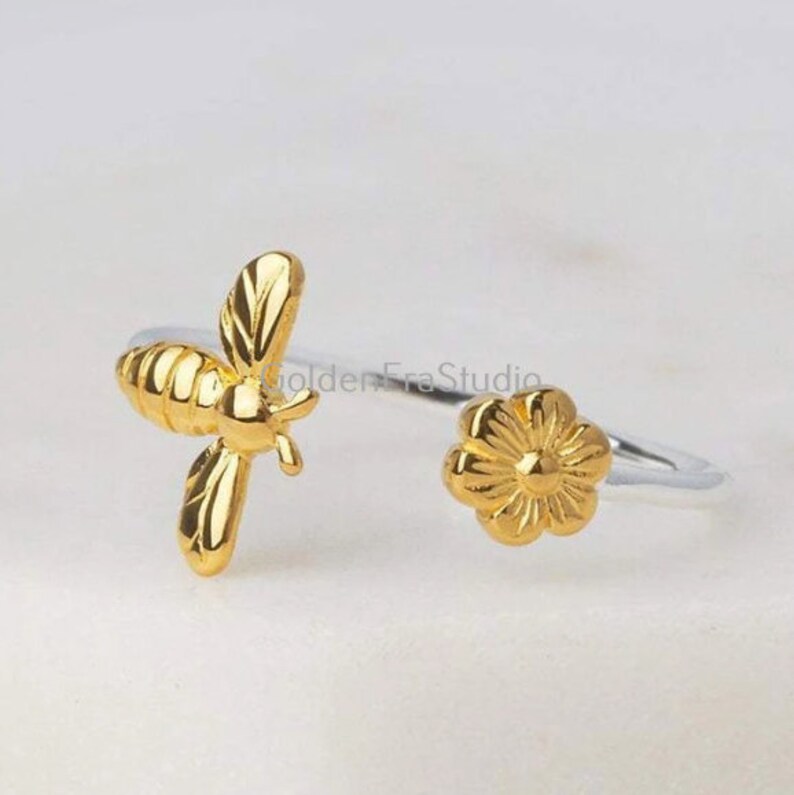 Dainty Thumb Ring Simple Bumble Bee Jewelry Gift Minimalist Bee Ring Unique Statement Ring, Gold Filled Ring for Women