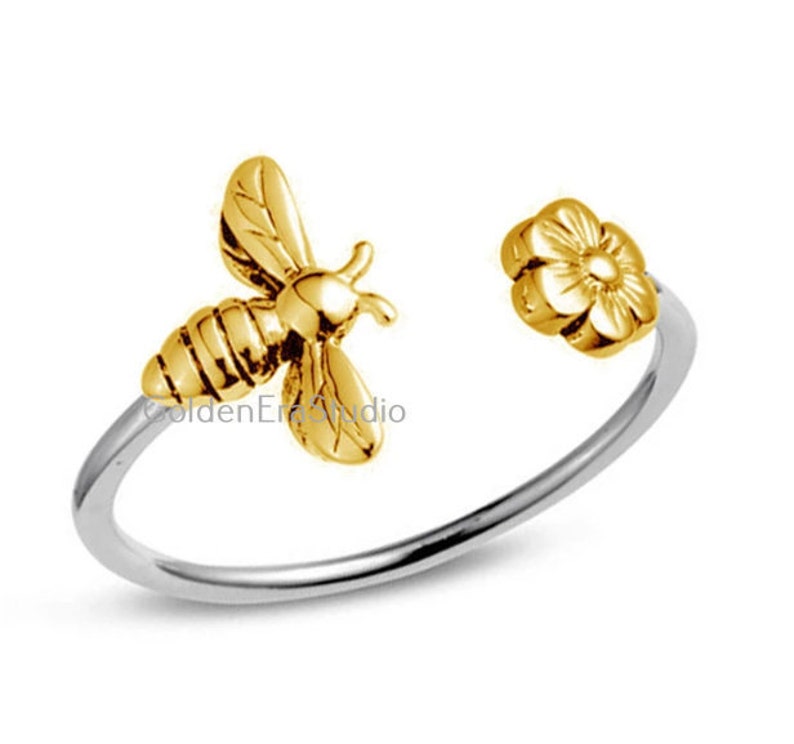 Dainty Thumb Ring Simple Bumble Bee Jewelry Gift Minimalist Bee Ring Unique Statement Ring, Gold Filled Ring for Women