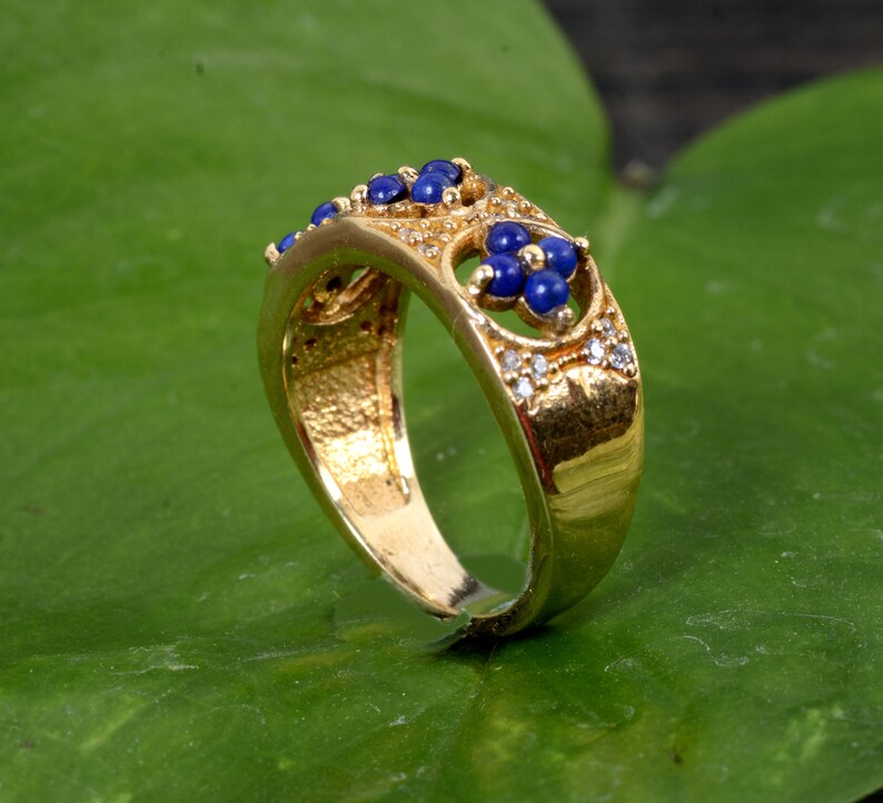 Lapis Gemstone Ring,Brass Gemstone Ring,Mens Ring,Womens Ring,Deco Ring,Wedding Ring,Anniversary Ring,Couples Rings,Gift For Her,Dish Ring