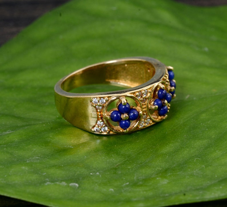 Lapis Gemstone Ring,Brass Gemstone Ring,Mens Ring,Womens Ring,Deco Ring,Wedding Ring,Anniversary Ring,Couples Rings,Gift For Her,Dish Ring