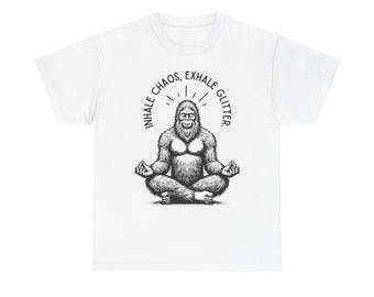 Meditating Gorilla T-Shirt, Zen Gorilla Tee, Inhale Chaos Exhale Glitter Shirt, Mindfulness Animal Top, Chaos Calm Meditation Apparel