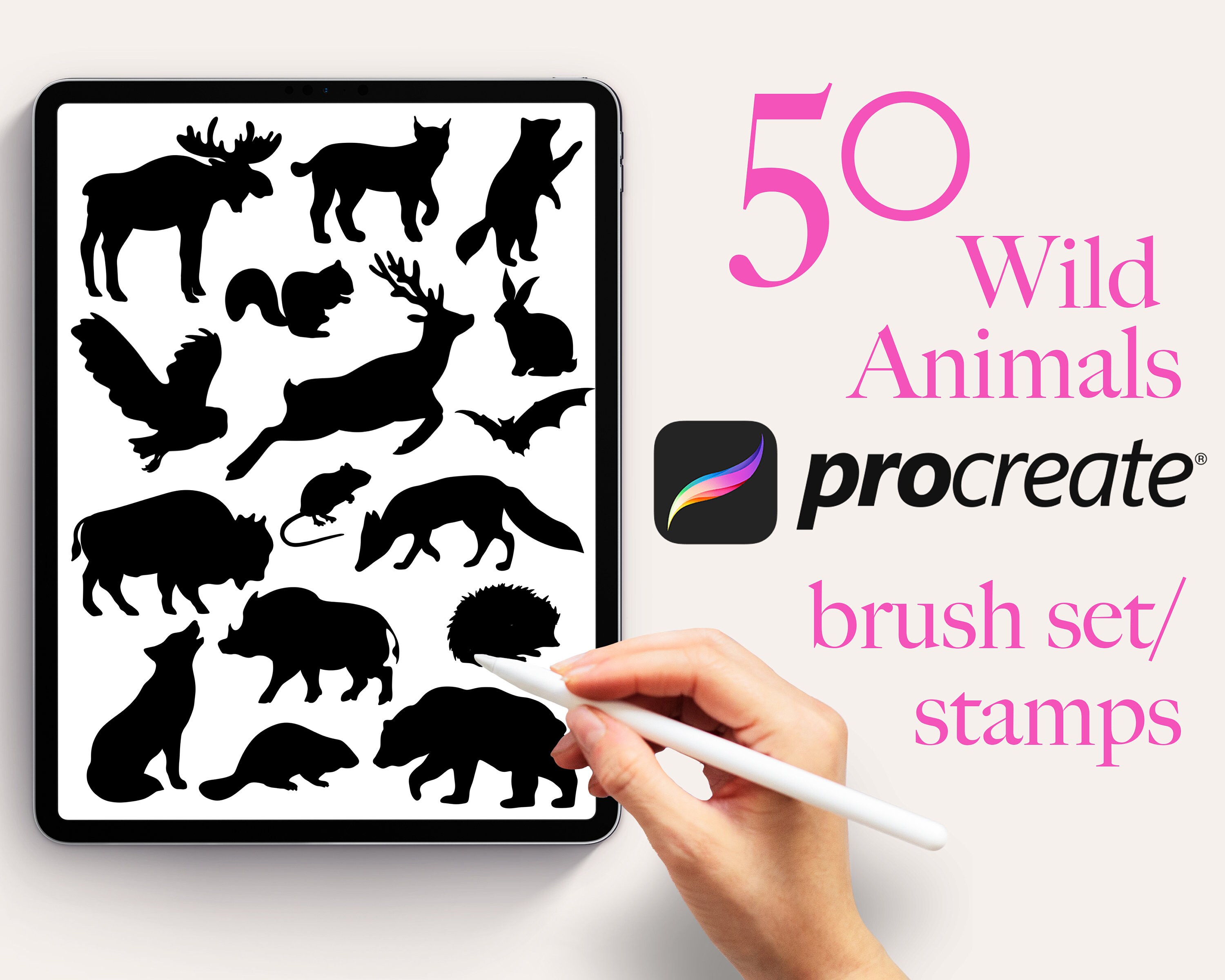50 Procreate Wild Animals Stamp Brushes | Animals Silhouette Procreate ...