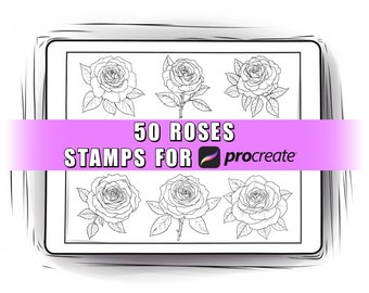 50 個のバラの Procreate スタンプ | 花の Procreate スタンプ | 花のスタンプ | Procreate バラのスタンプ | 花のタトゥー スタイル | バラのタトゥー スタンプ