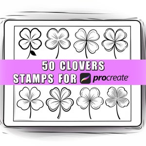 May include: A set of 50 black and white clover stamps for Procreate. The stamps are in a variety of sizes and styles, and they are perfect for adding a touch of whimsy to your digital art.