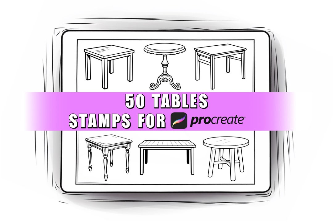 50 Table Procreate Stamps Brushes: Furniture & Interior Design (digital ...