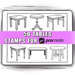 50 Table Procreate Stamps Brushes | Procreate Table | Table Stamp | Table Brushes | Procreate Furniture | Procreate Interior | Kitchen Stamp