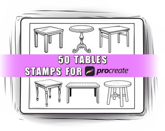 50 Table Procreate Stamps Brushes: Furniture & Interior Design (Digital Download)