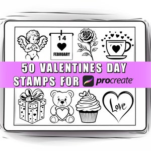 50 Valentine&#39;s Day Procreate Stamps Brushes | Procreate Valentine | Love Stamp | Love Brushes | Procreate Love | Procreate hearts