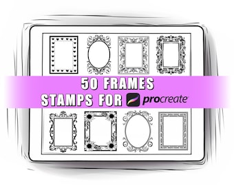 50 tampons pour cadre Procreate : ensemble de pinceaux décoratifs (téléchargement numérique)
