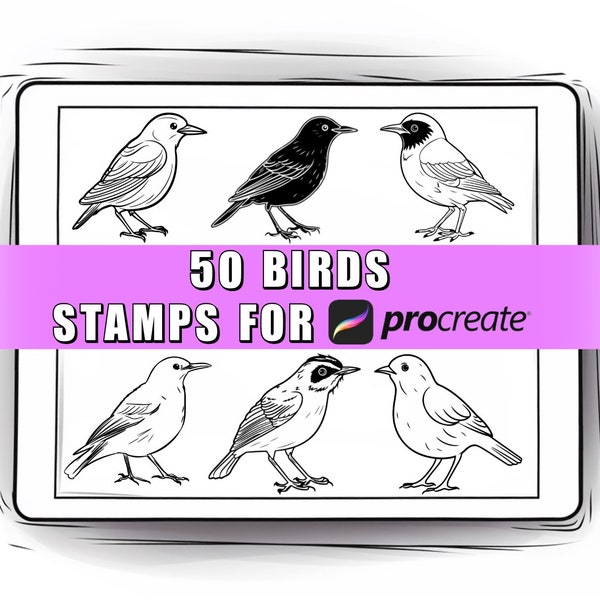 50 Bird Procreate Stamps Brushes | Bird Stamps | Bird Brushes | Bird Tattoo | Procreate Stamps | Procreate bird | Bird Clipart