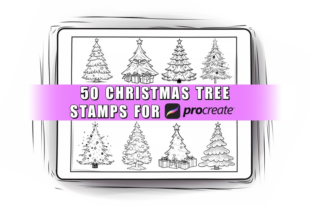 50 Christmas Trees Procreate Stamps Brushes | Procreate Christmas Tree ...