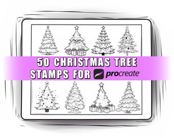 50 個のクリスマス ツリー Procreate スタンプ ブラシ | Procreate クリスマス ツリー | クリスマス スタンプ | クリスマス Procreate | 冬のスタンプ | ホリデー