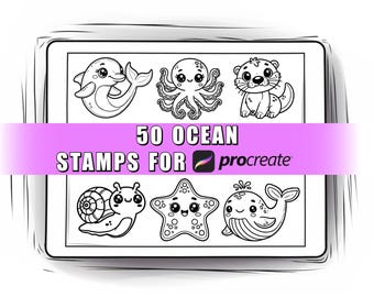 50 Ocean Animal Procreate Stamps: Summer Beach Brushes