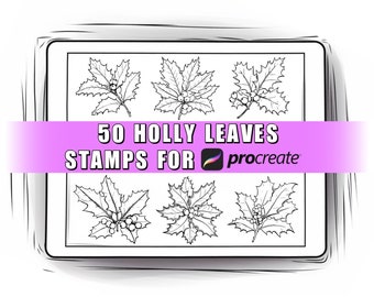 50 Holly Leaves Procreate Stamps Brushes | Procreate Leaves | Winter Stamp | Botanical Brushes | Christmas Plant | Procreate Christmas