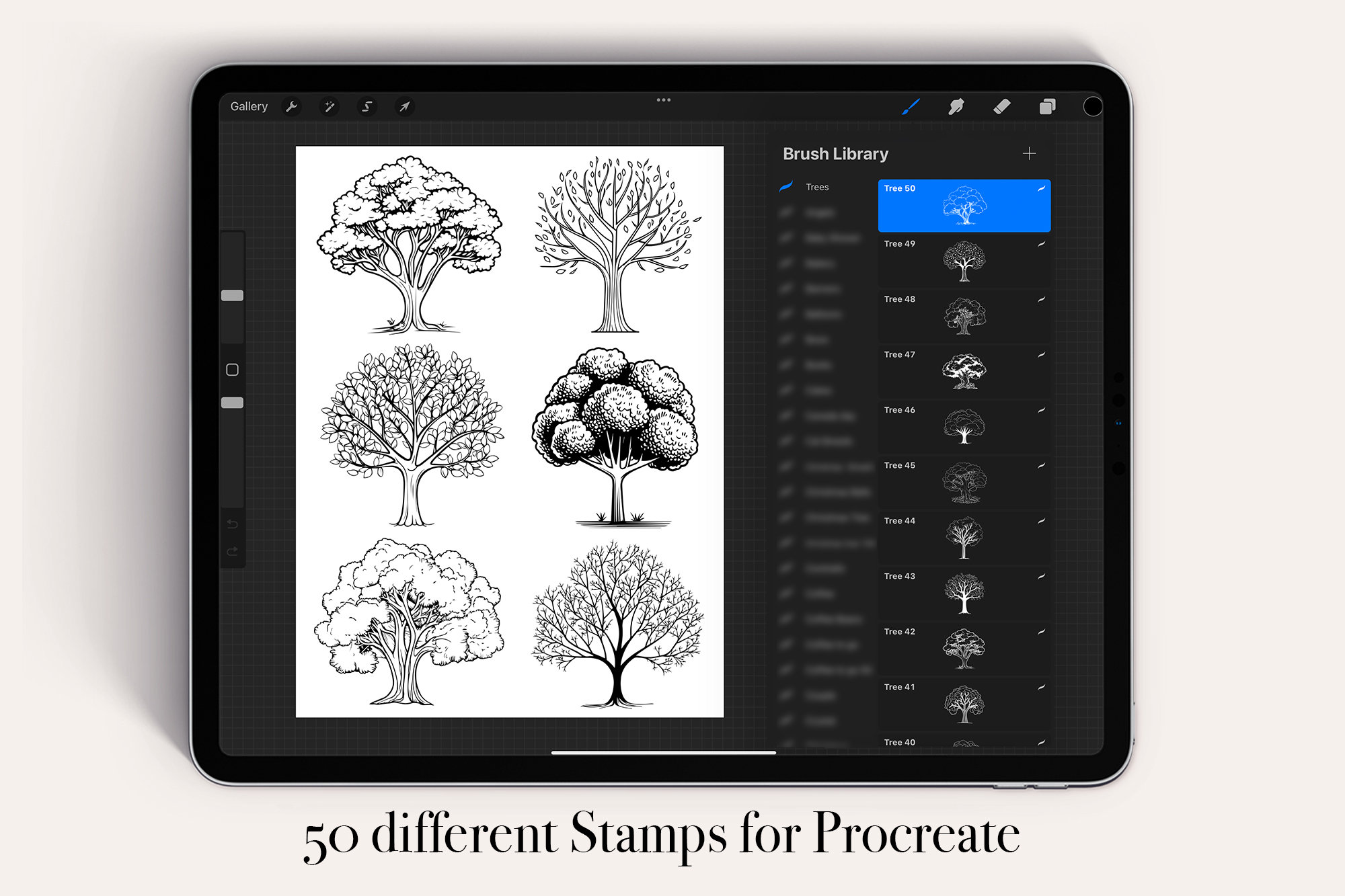 50 Tree Procreate Stamps Brushes | Procreate Landscape | Procreate ...