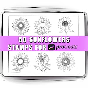 50 sellos de girasol para Procreate / sellos de flores para Procreate / sellos de girasol / sellos de flores para Procreate / tatuajes de girasoles / pinceles para Procreate
