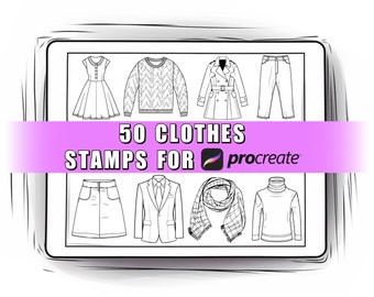 50 Clothes Procreate Stamps Brushes | Procreate Clothes | Procreate Clothing | Procreate Fashion | Clothes Stamps | Clothes  Brushes | Model