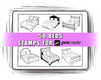 50 Bed Procreate Stamps Brushes | Procreate Bed | Bed Stamps | Procreate Furniture | Procreate Interior Design | Procreate Bedroom | Sofa