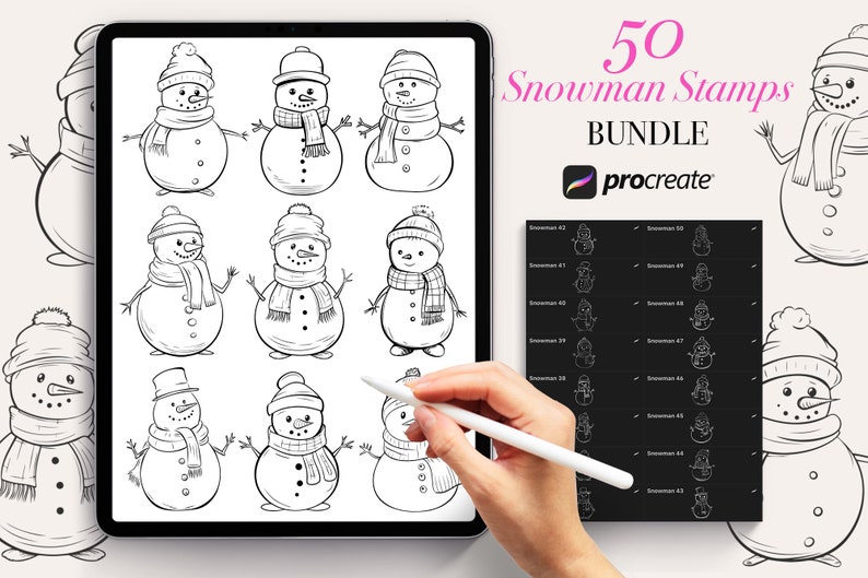 50 Snowman Procreate Stamps Brushes | Christmas Procreate | Snowman ...
