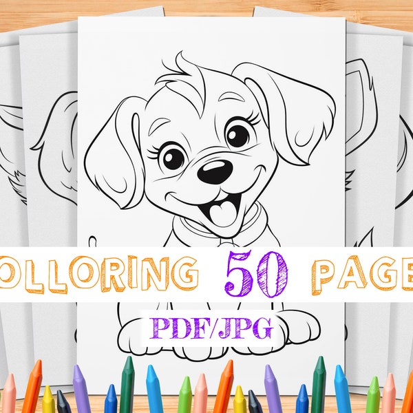 50 kleurplaten voor puppy's voor kinderen | Kleurplaten voor honden | Kleurboek voor kinderen | Kleurplaten | Dierenkleurplaten | Dierenkleuring
